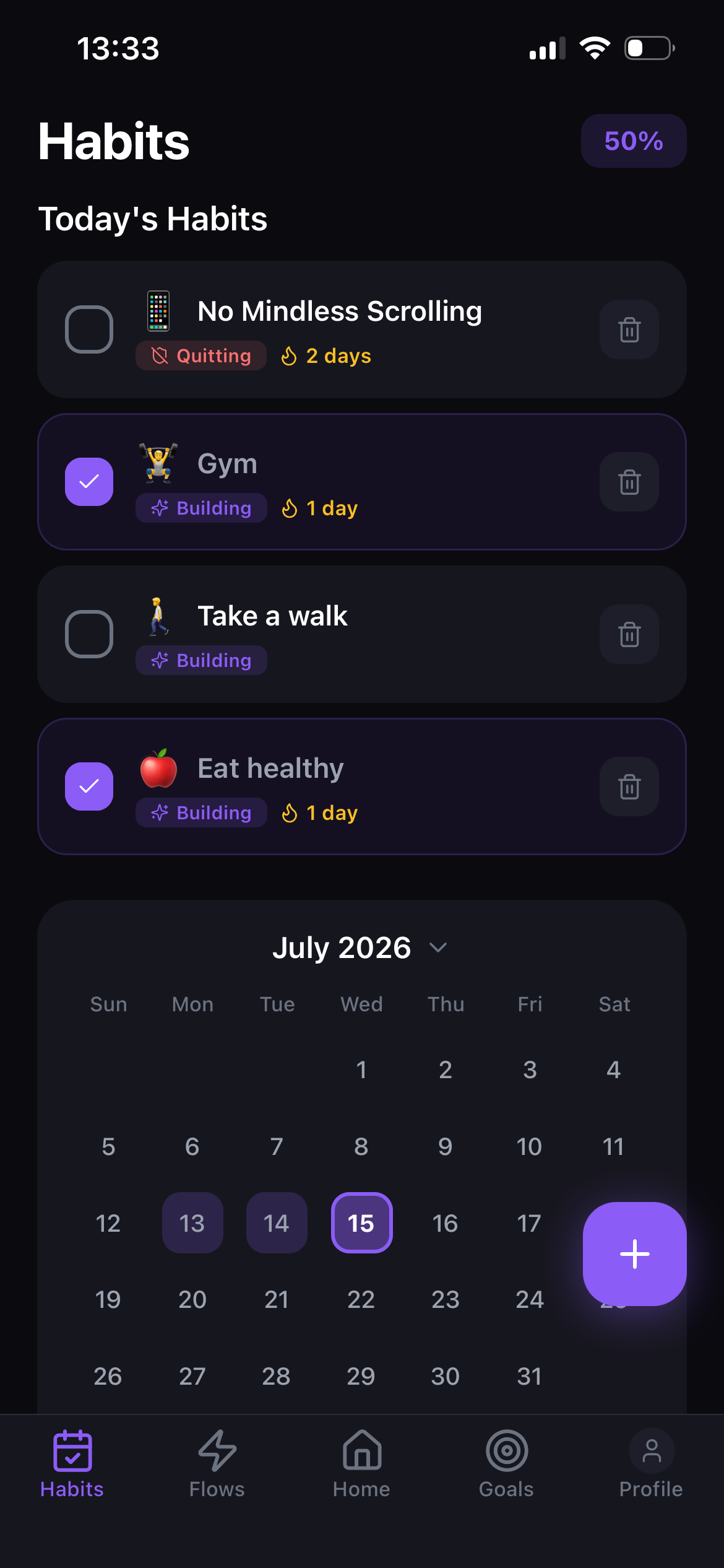 Habit tracking screen image